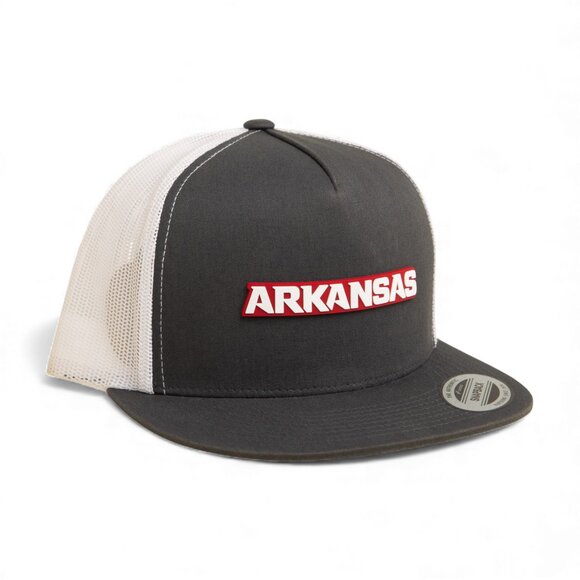 Arkansas Razorbacks ARKANSAS White Snapback Flat Bill Trucker Hat- Charcoal/ WHT - Picture 1 of 3